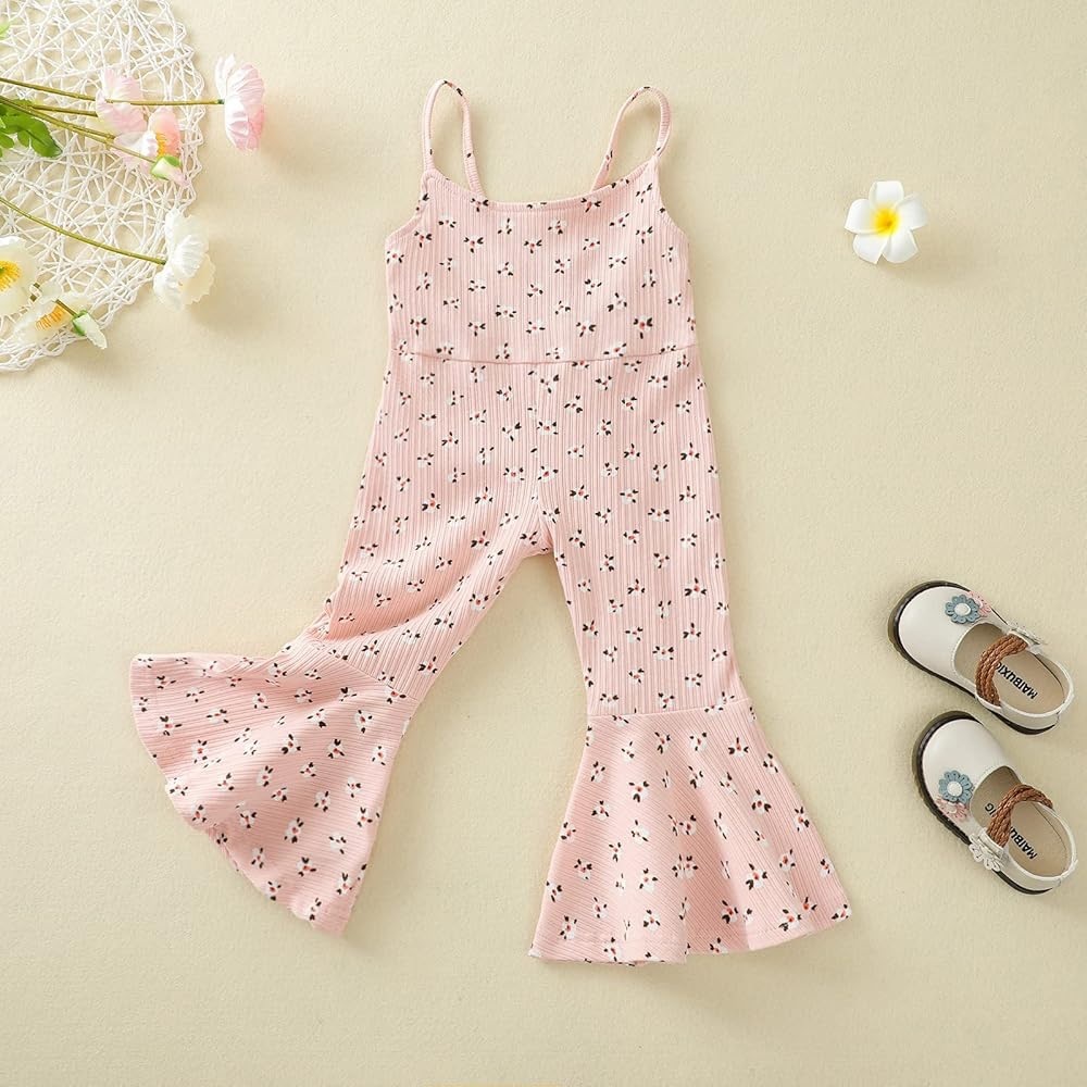 FYBITBO | Pink Floral Jumpsuit Romper Straps Wide Leg Pants | Size 120
